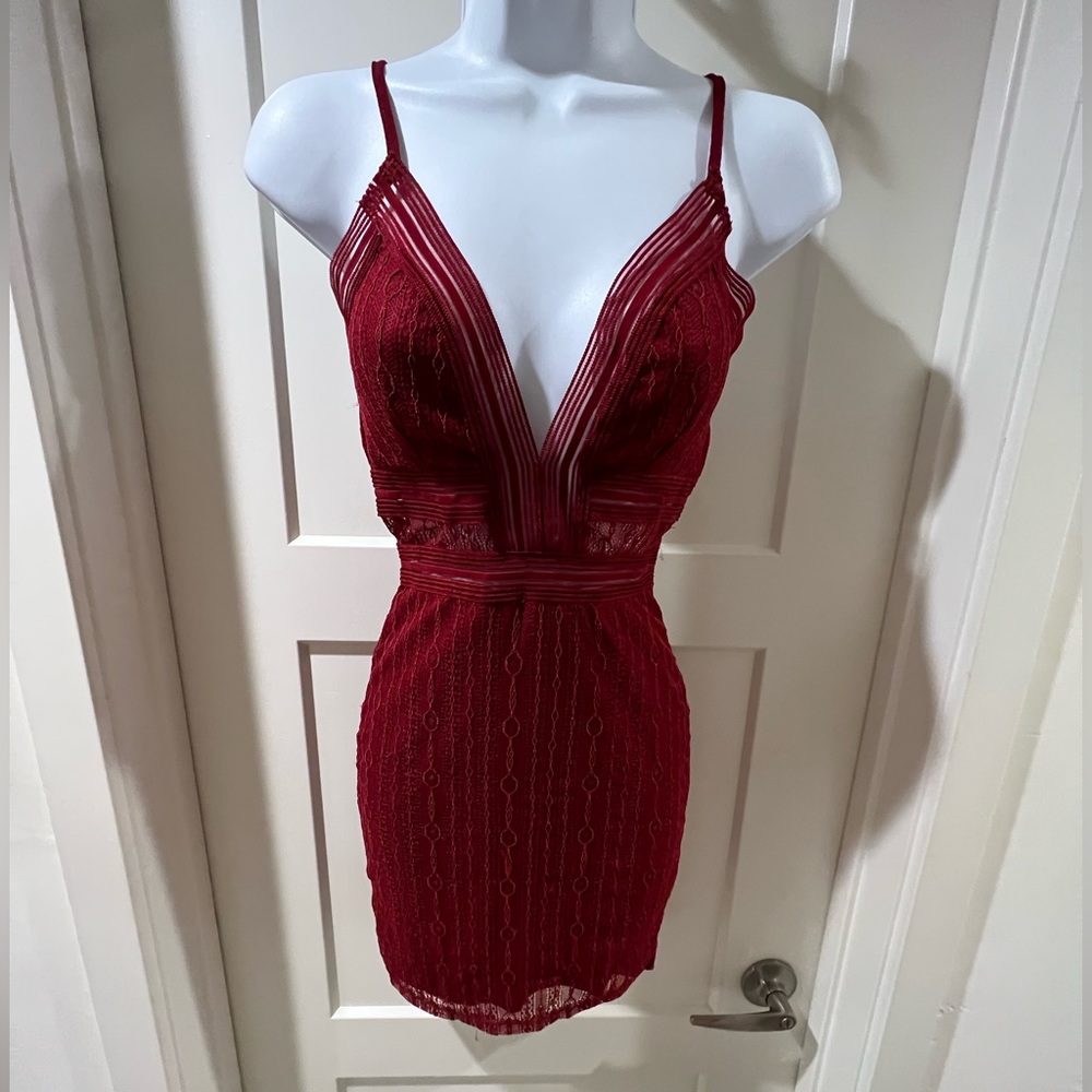 Red lace mini dress